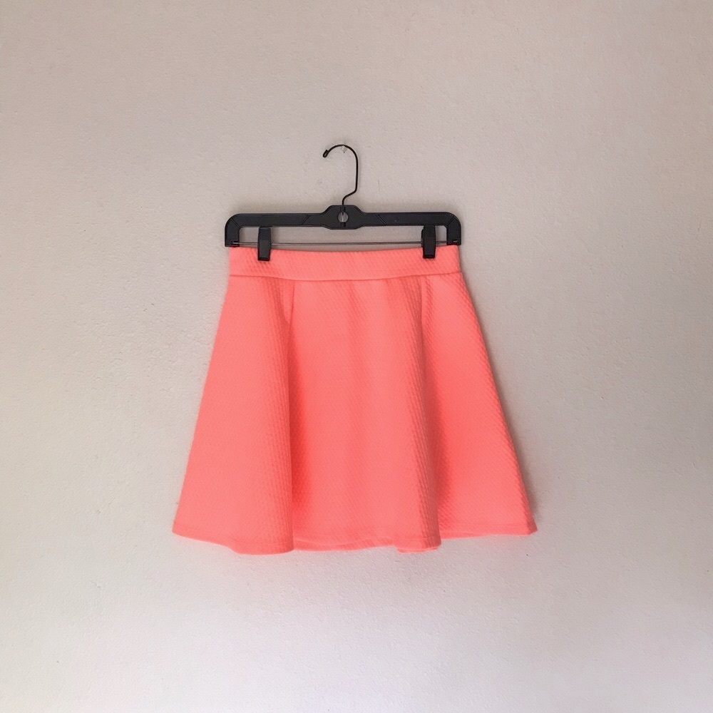 Fluorescent Flamingo Pink Textured Skater Skirt - S